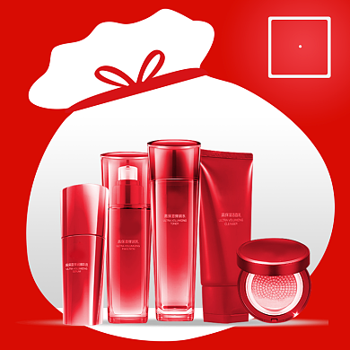 双十二红色化妆美容福袋电商主图背景