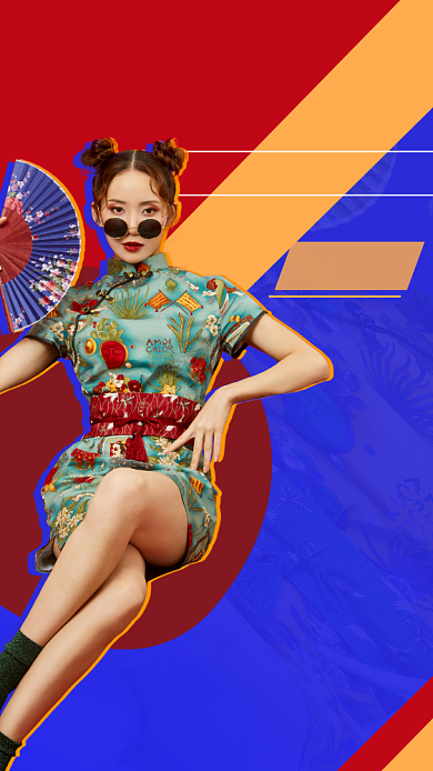 明星应援评控国潮风中式手机海报背景