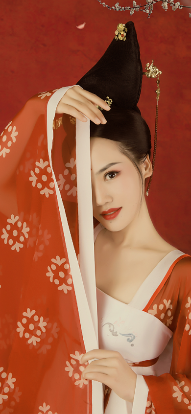 古装红色汉服美女写真壁纸背景