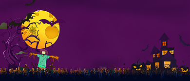 万圣节狂欢游戏黄紫南瓜复古公众号首图背景