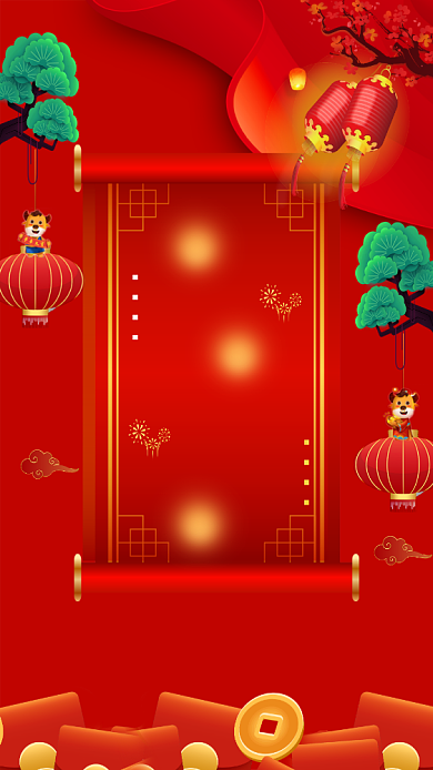 新年贺卡中国红手机海报背景