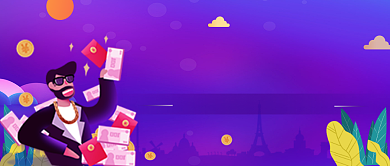 紫色卡通手绘理财基金公众号首图背景