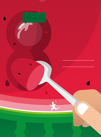 吃口西瓜迎接八月插画风海报背景