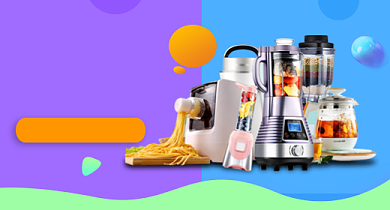 拼色家电热水壶榨汁机钻展背景