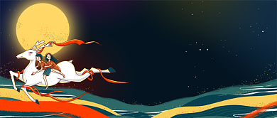 七夕情人节中国风卡通手绘公众号首图背景