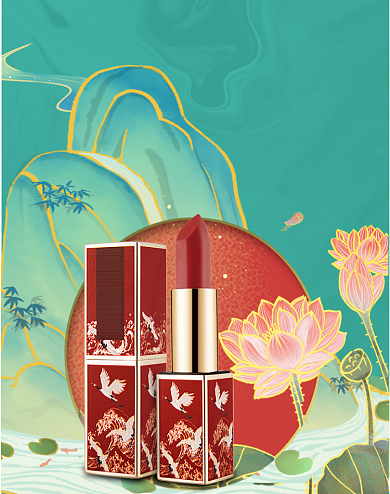 水墨鎏金国潮风东方风韵化妆品口红背景