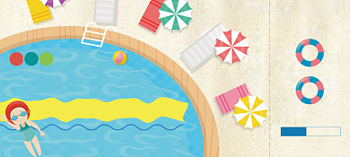 卡通扁平化婴幼儿游泳馆代金券优惠券背景