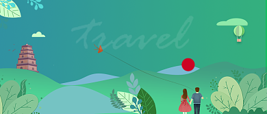 绿色卡通手绘旅游出行公众号首图背景