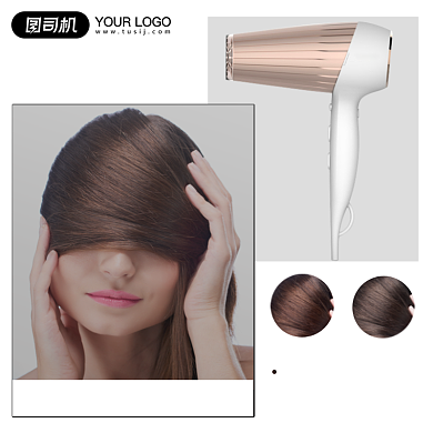 低音吹风机功能介绍模特展示拼图主图背景