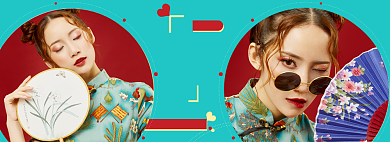 七夕节国潮女装活动海报背景