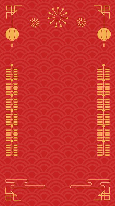 新年祝福贺卡红色扁平中国风手机海报背景