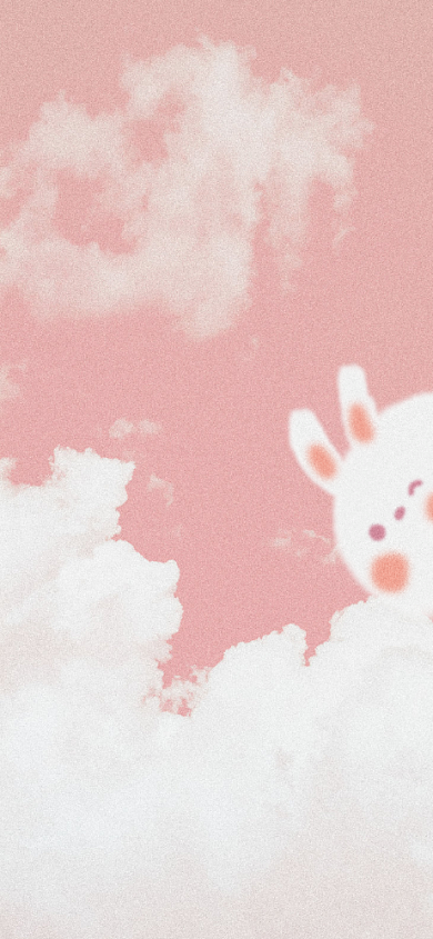 天空白云小白兔手绘手机壁纸背景