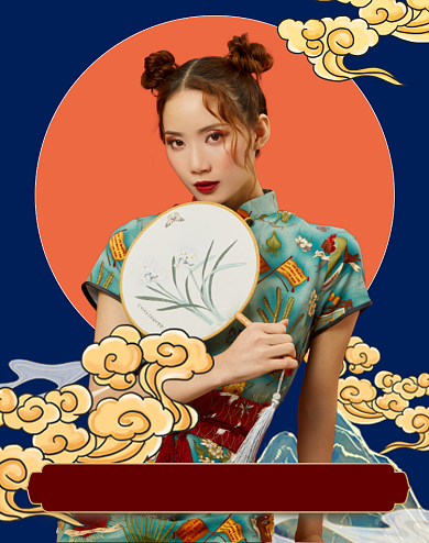 女士旗袍国潮女士促销海报双十二背景