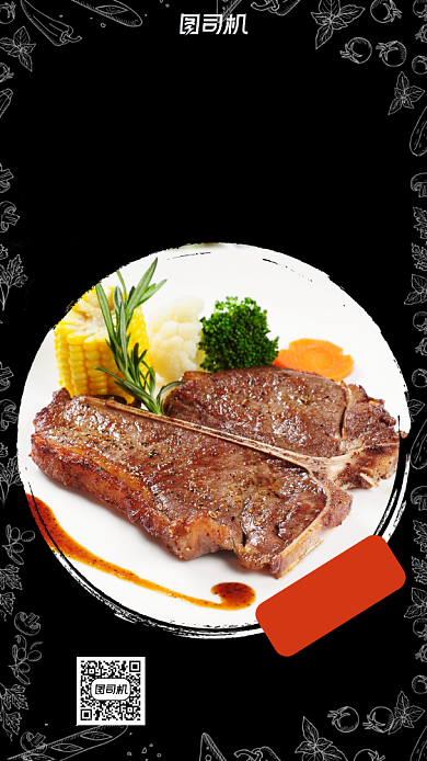 西餐牛排宣传促销手机海报背景