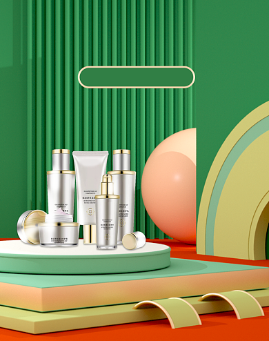 双十二返场C4D绿色立体美妆活动海报背景