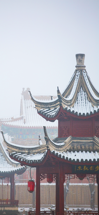 红色凉亭建筑手机壁纸背景