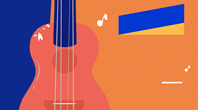 橙色卡通吉他基础培训班课程封面背景