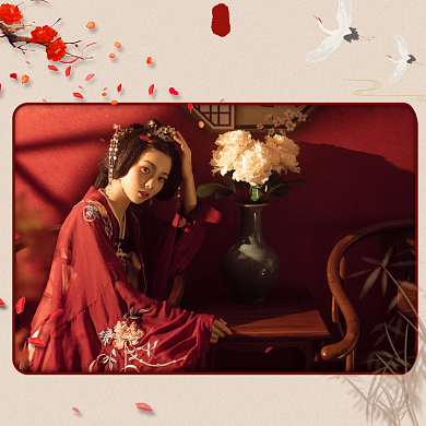 汉服主图古装汉服定制古典红色促销主图背景