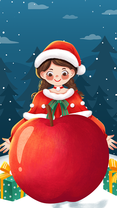 平安夜贺卡祝福客户插画手机海报背景