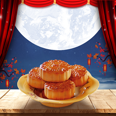 中国风古风中秋节食品月饼美食电商背景