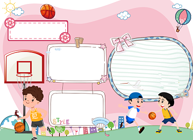 卡通学生篮球风云电子小报手抄报背景