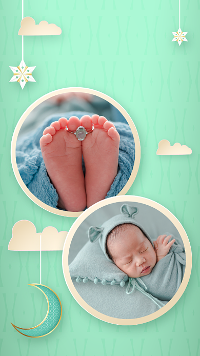 晒娃拼图照片展示可爱风手机海报背景