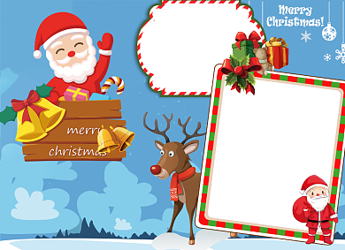 圣诞节小报卡通可爱圣诞老人下雪背景