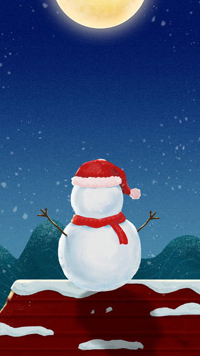 平安夜贺卡祝福清新插画手机海报背景