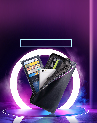 男人节配件配饰钱包促销霓虹风海报背景