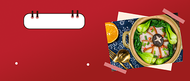 红色手绘风美食微信首图背景