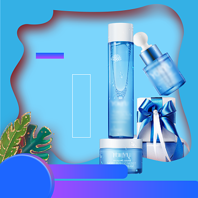 蓝色夏季化妆品美妆主图直通车图背景