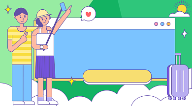 国庆出游攻略卡通广告banner背景