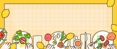 黄色手绘卡通国际素食日公众号首图背景