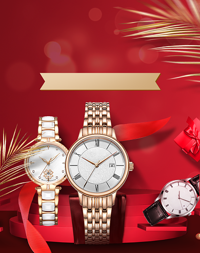 红色手表感恩节珠宝腕表活动电商海报背景