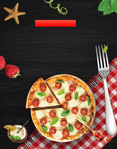 夏日黑色炫酷披萨食品海报背景