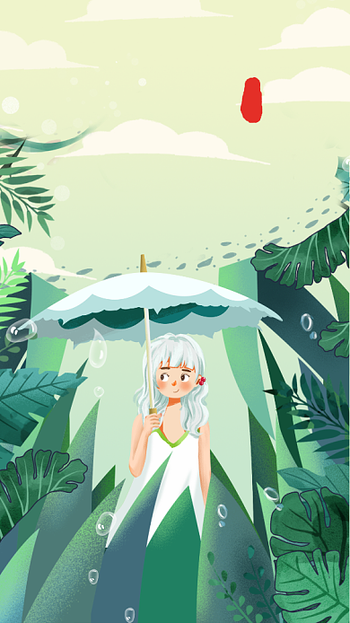 寒露节气绿色卡通文章配图背景