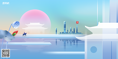 清新唯美新中式房地产广告展板背景