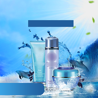 水浪蓝色清新美妆护肤品美容促销主图背景