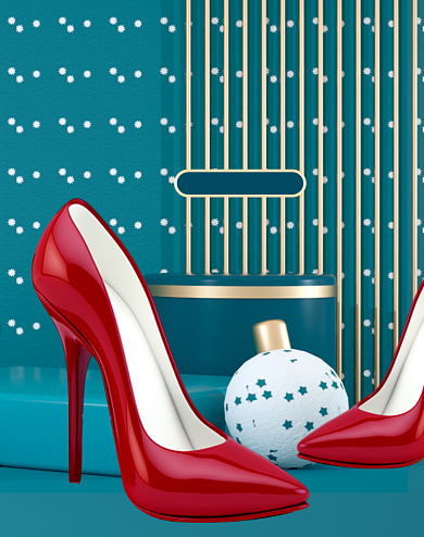 原创圣诞节快乐高跟鞋电商场景海报背景