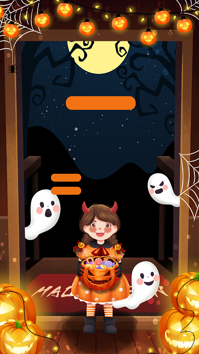 万圣节女巫萌鬼来袭宣传手机海报背景