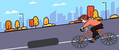 灰色卡通插画风骑自行车运动公众号首图背景