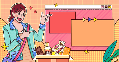 卡通线框零食促销领券立减海报背景