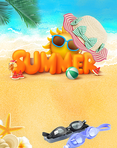 游泳防晒帽游泳眼镜游泳装备海报背景