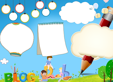 蓝色卡通学生英语电子小报手抄报背景