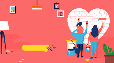 家居家装定制简约插画手机横图背景