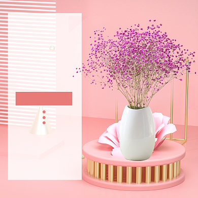 小清新风粉色背景花插饰品花瓶电商主图背景