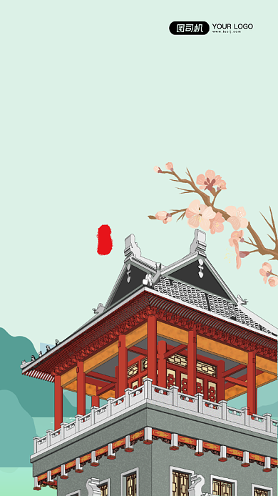 中国古建筑古风手机海报背景