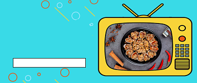 美食探店卡通手绘公众号首图背景