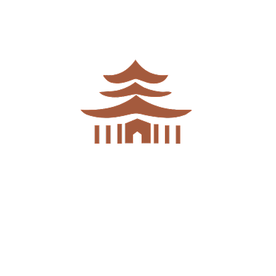 红色楼形民宿标志LOGO背景