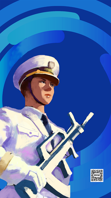 蓝色八一建军节宣传手机海报背景